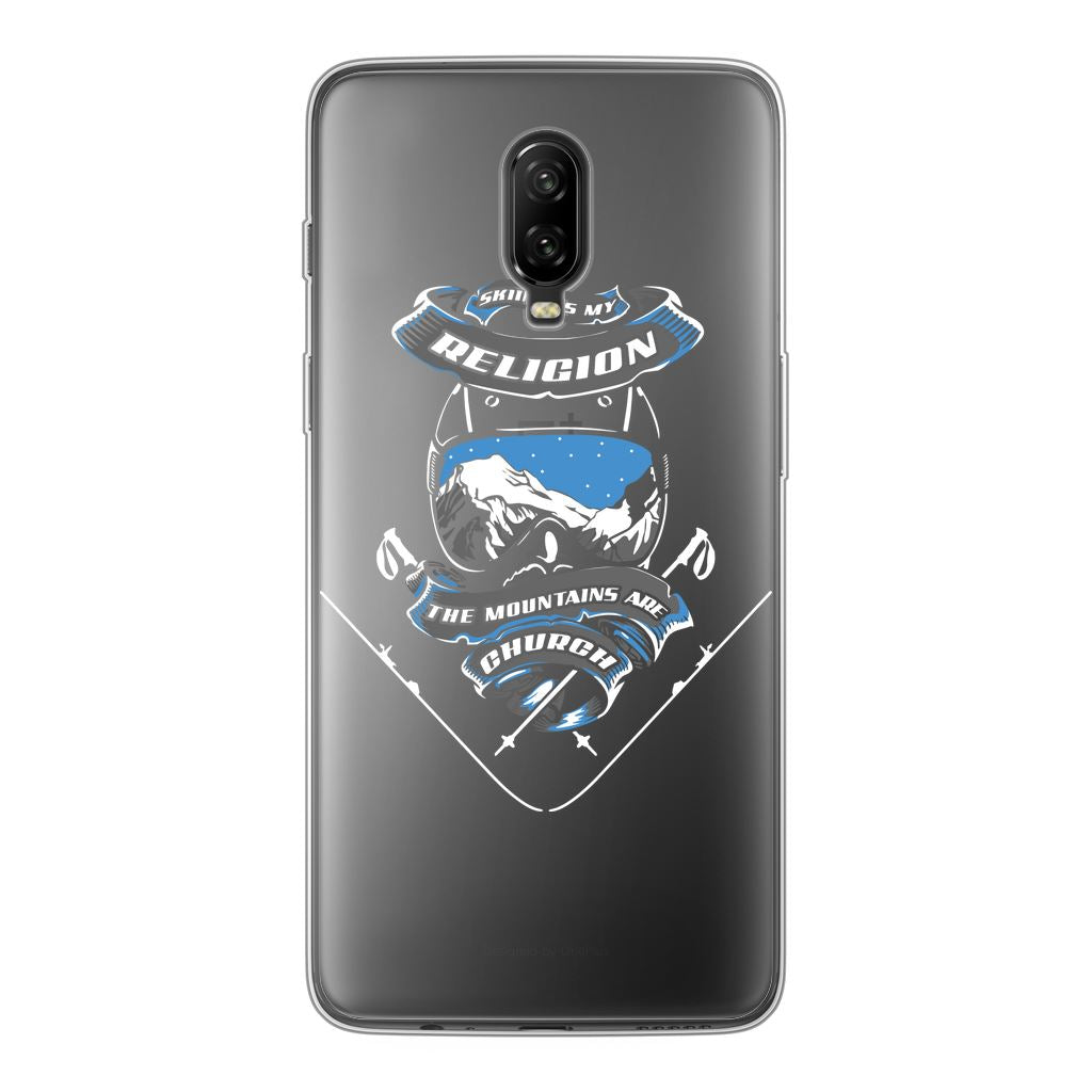 SKIING IS MY RELIGION THE MOUNTAIN IS MY CHURCH Back Printed Transparent Soft Phone Case Accessories OnePlus 6T Soft Case Transparent 