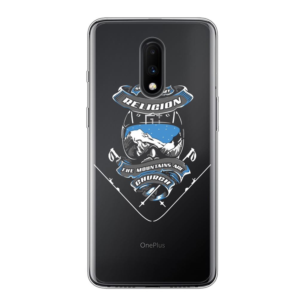 SKIING IS MY RELIGION THE MOUNTAIN IS MY CHURCH Back Printed Transparent Soft Phone Case Accessories OnePlus 7 Soft Case Transparent 