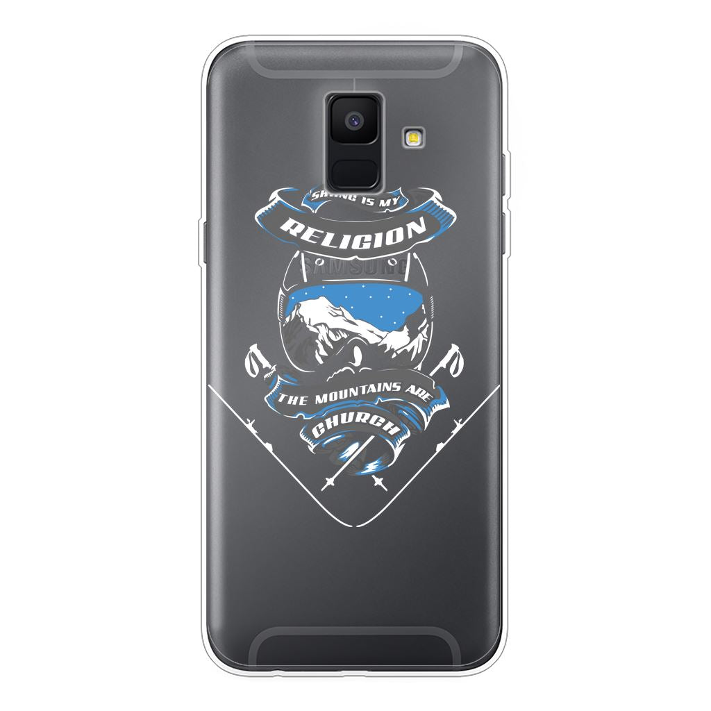 SKIING IS MY RELIGION THE MOUNTAIN IS MY CHURCH Back Printed Transparent Soft Phone Case Accessories Samsung Galaxy A6 (2018) Soft Case Transparent 