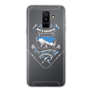 SKIING IS MY RELIGION THE MOUNTAIN IS MY CHURCH Back Printed Transparent Soft Phone Case Accessories Samsung Galaxy A6 Plus (2018) Soft Case Transparent 