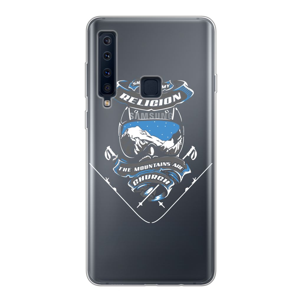 SKIING IS MY RELIGION THE MOUNTAIN IS MY CHURCH Back Printed Transparent Soft Phone Case Accessories Samsung Galaxy A9 (2018) Soft Case Transparent 