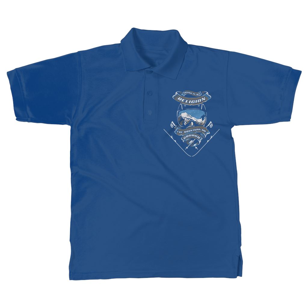 SKIING IS MY RELIGION THE MOUNTAIN IS MY CHURCH Classic Adult Polo Shirt Apparel Royal Blue Unisex S