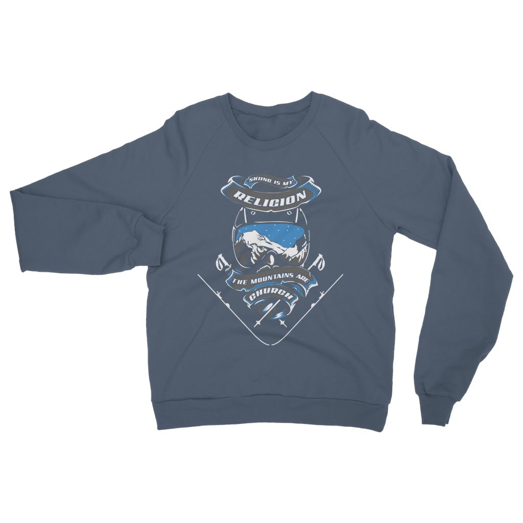 SKIING IS MY RELIGION THE MOUNTAIN IS MY CHURCH Classic Adult Sweatshirt Apparel Airforce Blue S 