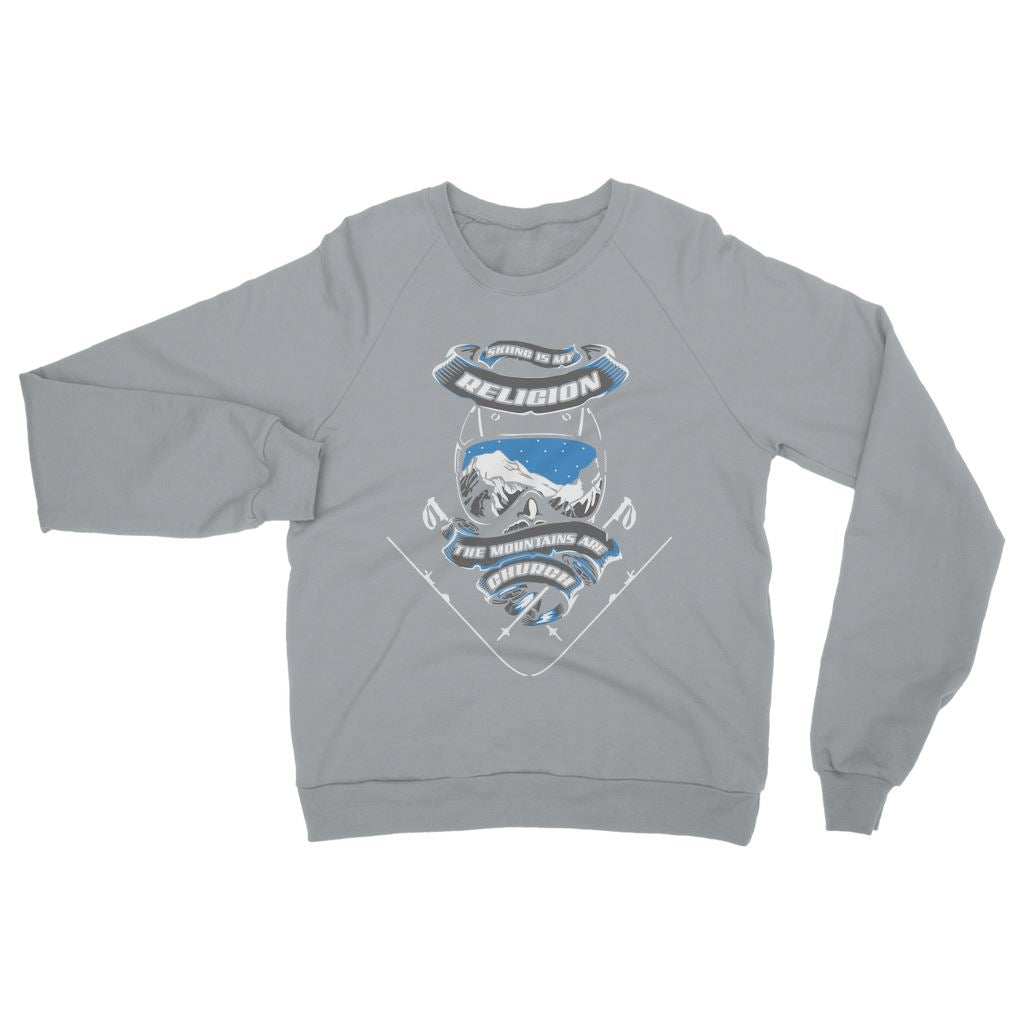SKIING IS MY RELIGION THE MOUNTAIN IS MY CHURCH Classic Adult Sweatshirt Apparel Light Grey S 