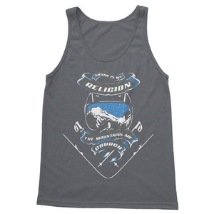 SKIING IS MY RELIGION THE MOUNTAIN IS MY CHURCH Classic Adult Vest Top Apparel Dark Grey S 