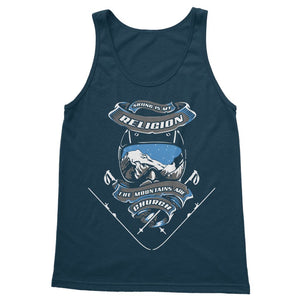 SKIING IS MY RELIGION THE MOUNTAIN IS MY CHURCH Classic Adult Vest Top Apparel Navy S 