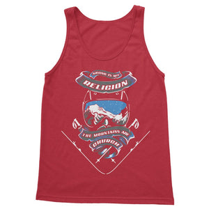 SKIING IS MY RELIGION THE MOUNTAIN IS MY CHURCH Classic Adult Vest Top Apparel Red S 