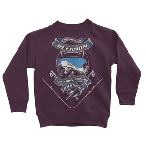 SKIING IS MY RELIGION THE MOUNTAIN IS MY CHURCH Classic Kids Sweatshirt Apparel Burgundy 3 to 4 Years 