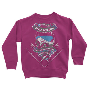 SKIING IS MY RELIGION THE MOUNTAIN IS MY CHURCH Classic Kids Sweatshirt Apparel Hot Pink 3 to 4 Years 