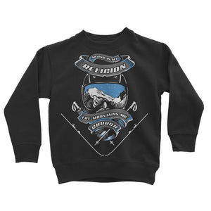 SKIING IS MY RELIGION THE MOUNTAIN IS MY CHURCH Classic Kids Sweatshirt Apparel Jet Black 3 to 4 Years 