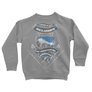 SKIING IS MY RELIGION THE MOUNTAIN IS MY CHURCH Classic Kids Sweatshirt Apparel Light Grey 3 to 4 Years 