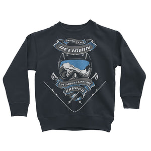 SKIING IS MY RELIGION THE MOUNTAIN IS MY CHURCH Classic Kids Sweatshirt Apparel Navy 3 to 4 Years 