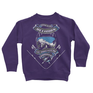 SKIING IS MY RELIGION THE MOUNTAIN IS MY CHURCH Classic Kids Sweatshirt Apparel Purple 3 to 4 Years 