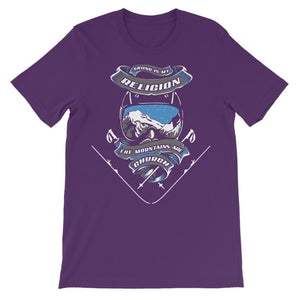 SKIING IS MY RELIGION THE MOUNTAIN IS MY CHURCH Classic Kids T-Shirt Apparel Purple 3 to 4 Years 