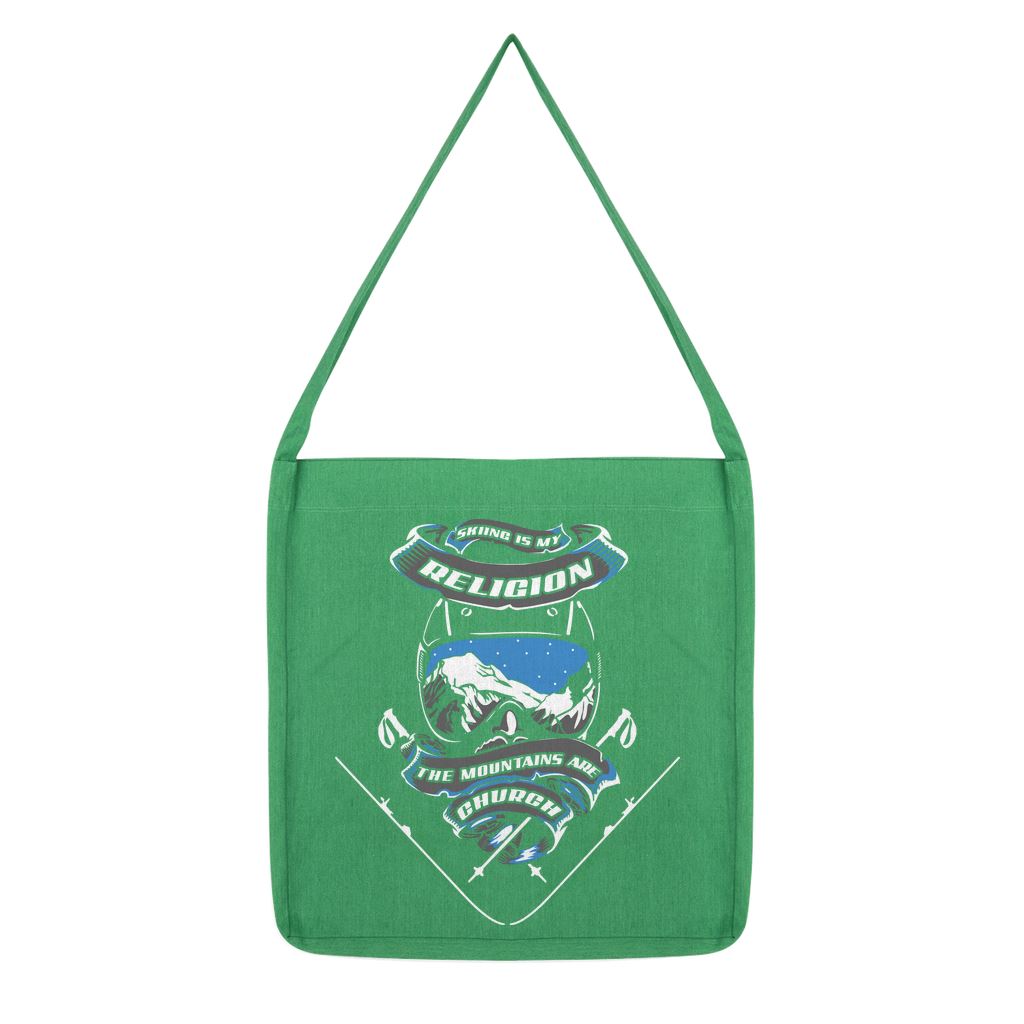 SKIING IS MY RELIGION THE MOUNTAIN IS MY CHURCH Classic Tote Bag Accessories Melange Green 
