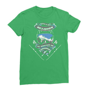 SKIING IS MY RELIGION THE MOUNTAIN IS MY CHURCH Classic Women's T-Shirt Apparel Irish Green Female S