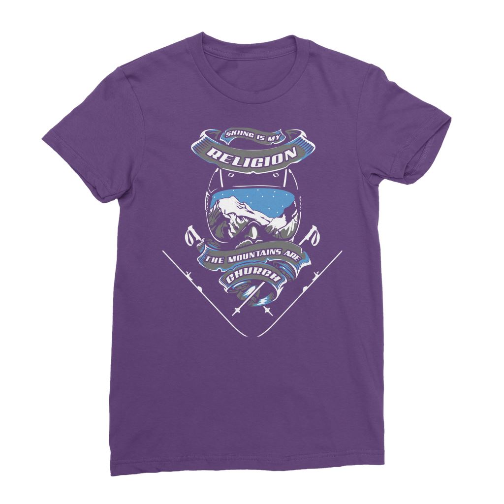 SKIING IS MY RELIGION THE MOUNTAIN IS MY CHURCH Classic Women's T-Shirt Apparel Purple Female S