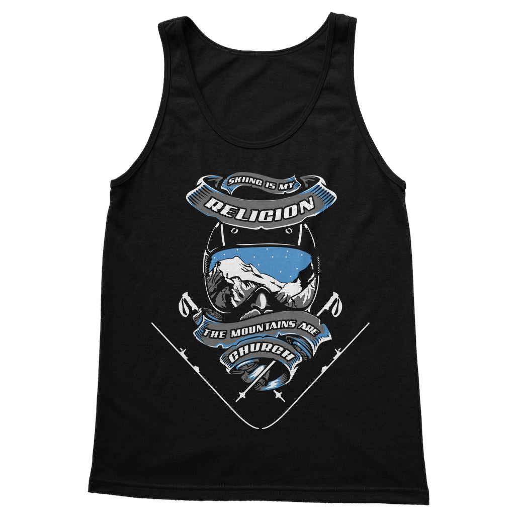 SKIING IS MY RELIGION THE MOUNTAIN IS MY CHURCH Classic Women's Tank Top Apparel Black S 