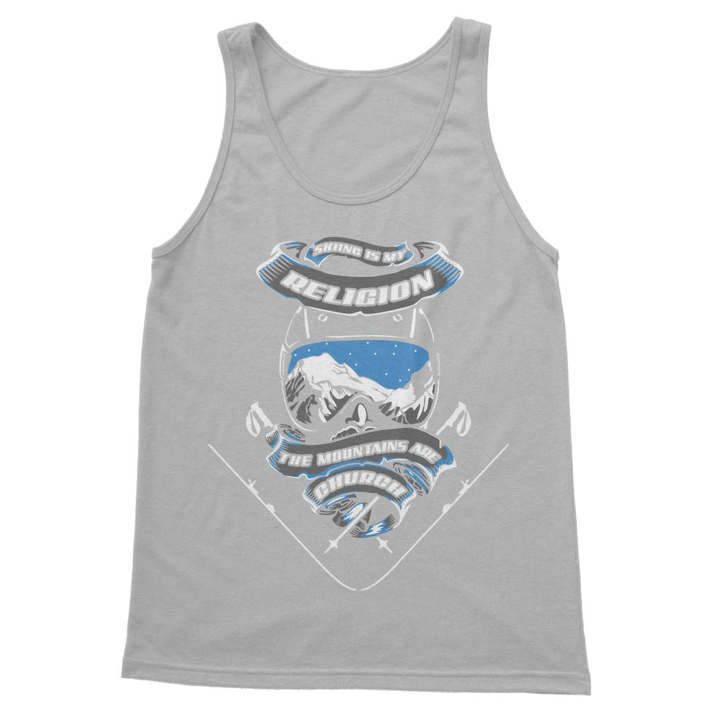 SKIING IS MY RELIGION THE MOUNTAIN IS MY CHURCH Classic Women's Tank Top Apparel Light Grey S 