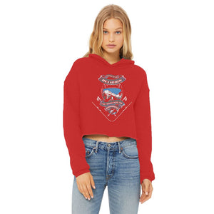 SKIING IS MY RELIGION THE MOUNTAIN IS MY CHURCH Ladies Cropped Raw Edge Hoodie Apparel Red XS 