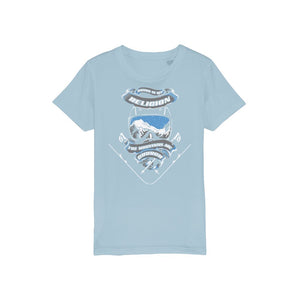 SKIING IS MY RELIGION THE MOUNTAIN IS MY CHURCH Organic Jersey Kids T-Shirt Apparel Light Blue Unisex 3/4 years
