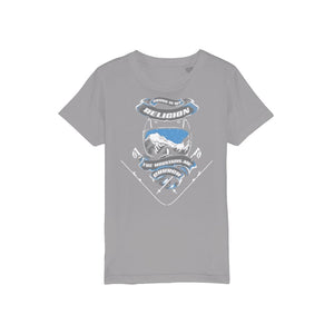 SKIING IS MY RELIGION THE MOUNTAIN IS MY CHURCH Organic Jersey Kids T-Shirt Apparel Light Grey Unisex 3/4 years