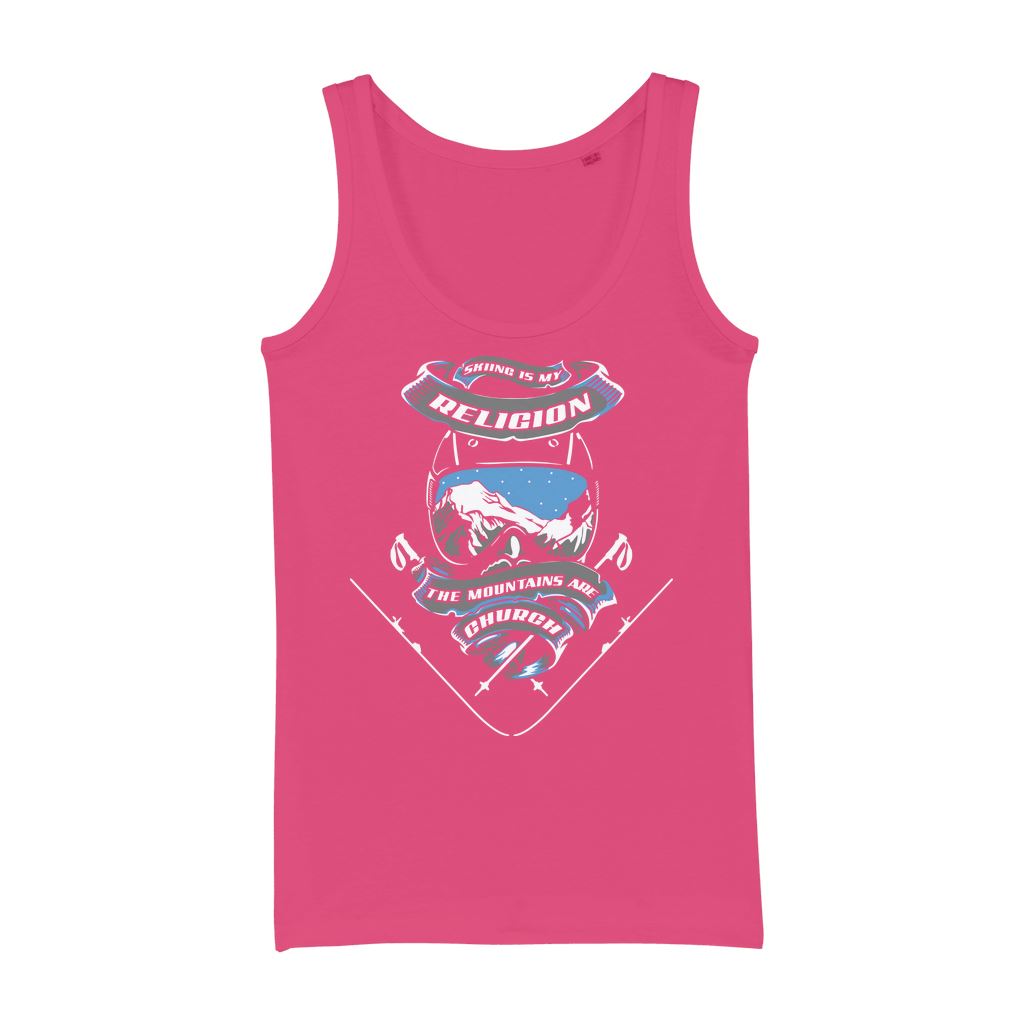 SKIING IS MY RELIGION THE MOUNTAIN IS MY CHURCH Organic Jersey Womens Tank Top Apparel Hot Pink Womens XS (EU) / XSS (US)