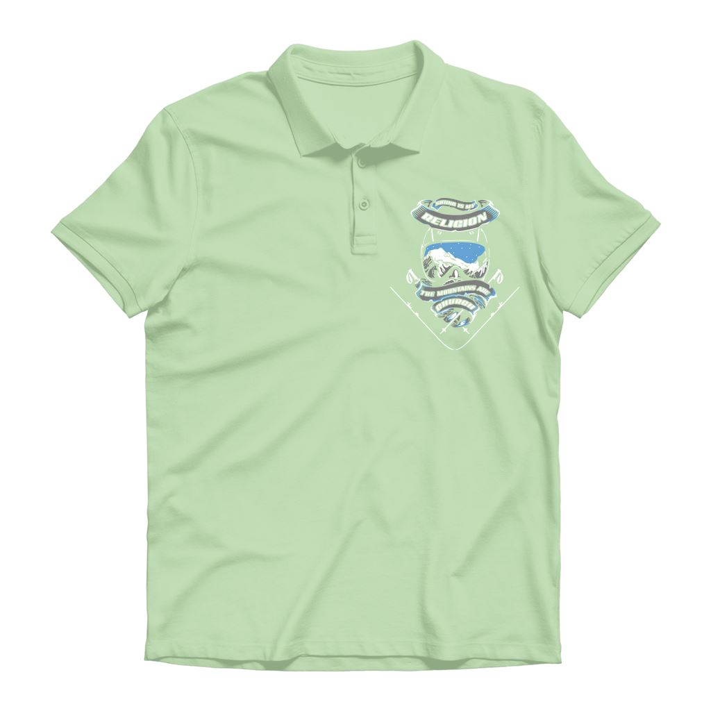 SKIING IS MY RELIGION THE MOUNTAIN IS MY CHURCH Premium Adult Polo Shirt Apparel Kiwi Unisex S