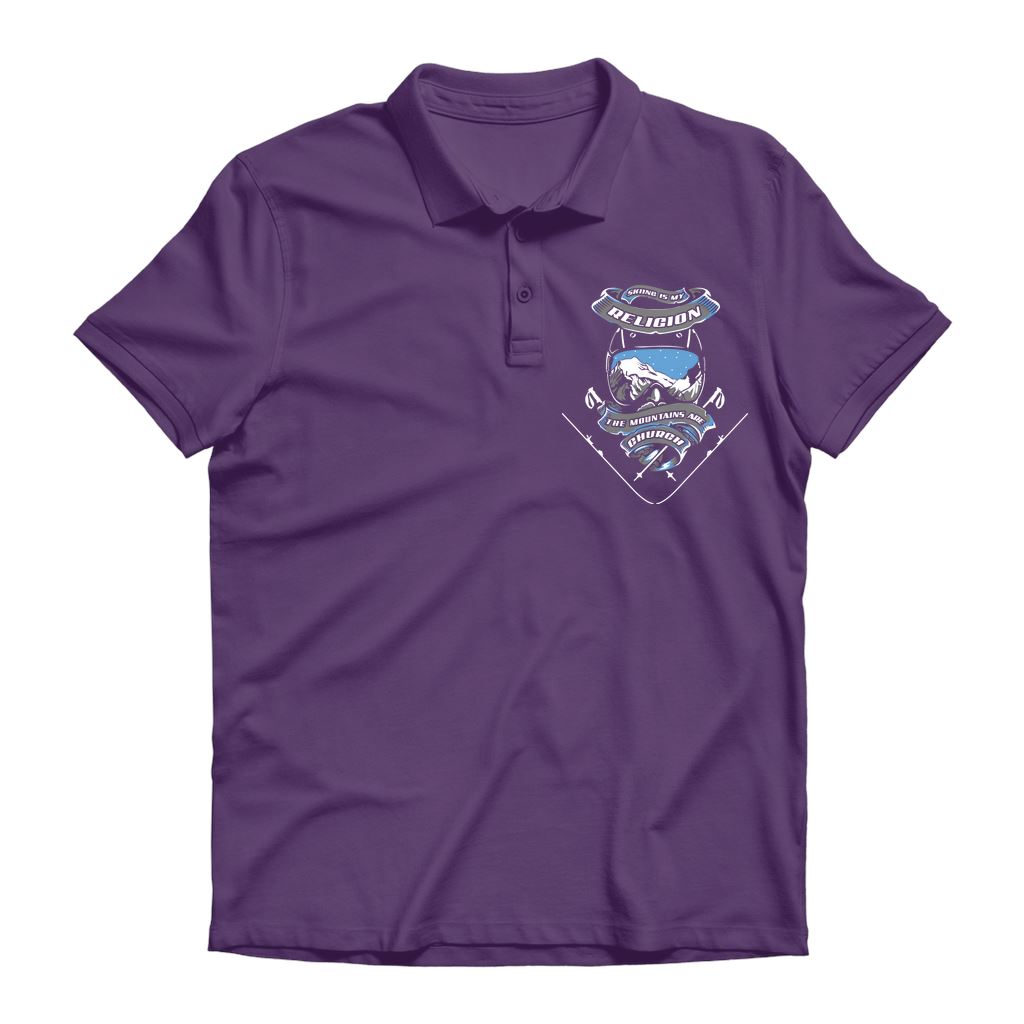 SKIING IS MY RELIGION THE MOUNTAIN IS MY CHURCH Premium Adult Polo Shirt Apparel Purple Unisex S
