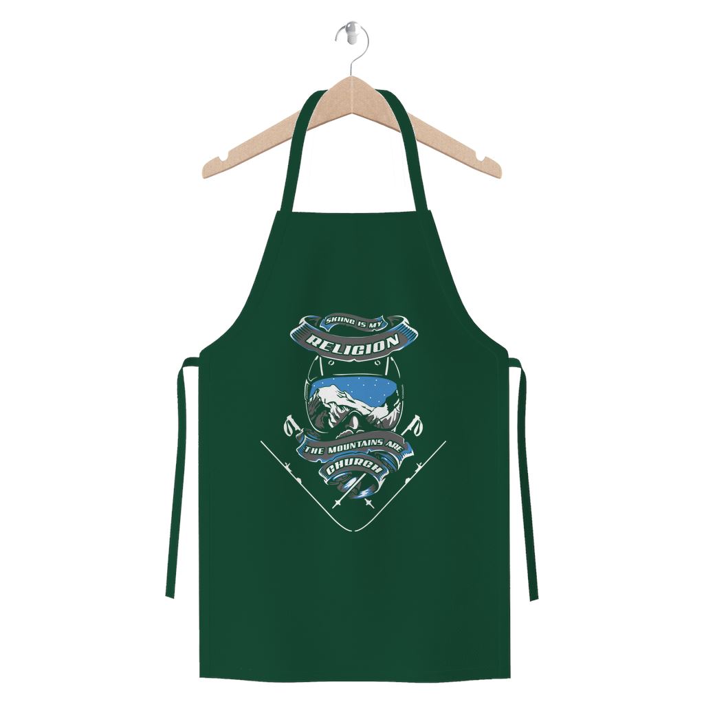 SKIING IS MY RELIGION THE MOUNTAIN IS MY CHURCH Premium Jersey Apron Apparel Dark Green 