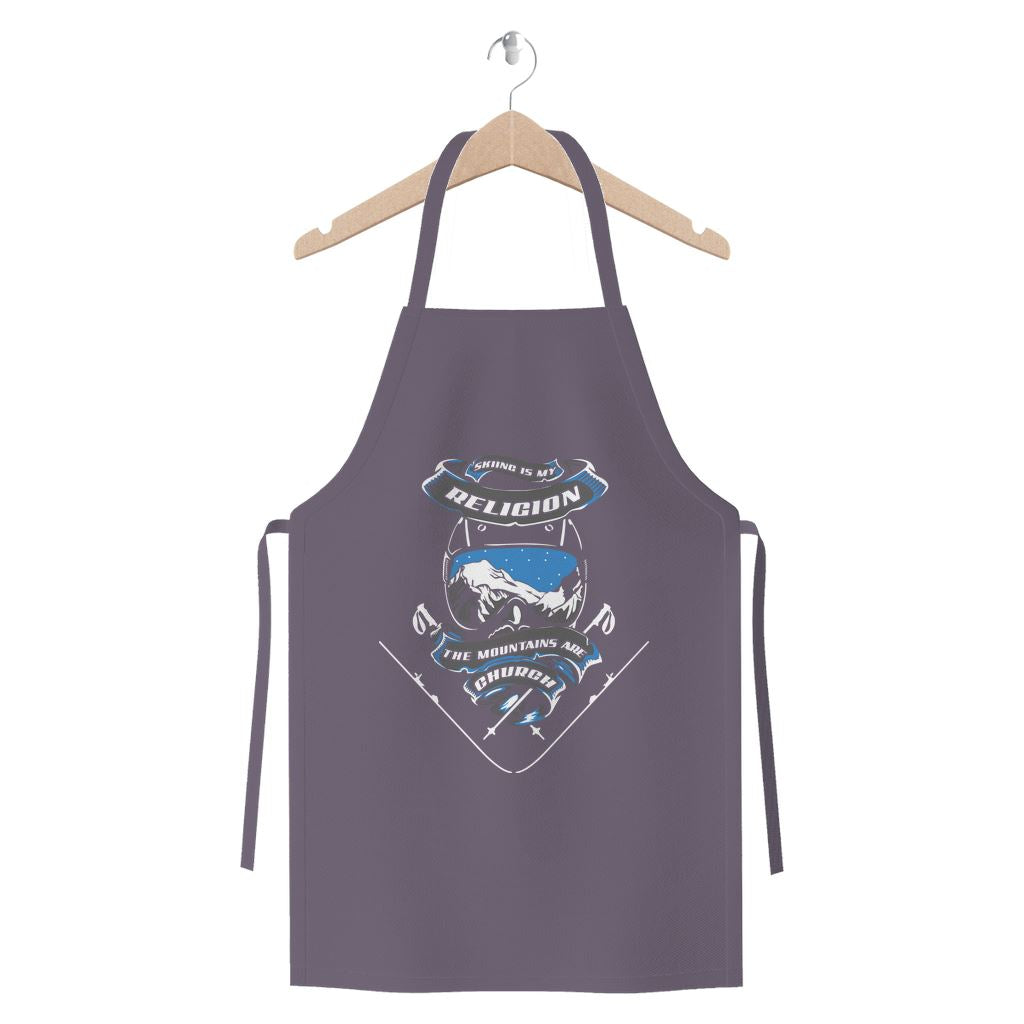 SKIING IS MY RELIGION THE MOUNTAIN IS MY CHURCH Premium Jersey Apron Apparel Dark Grey 