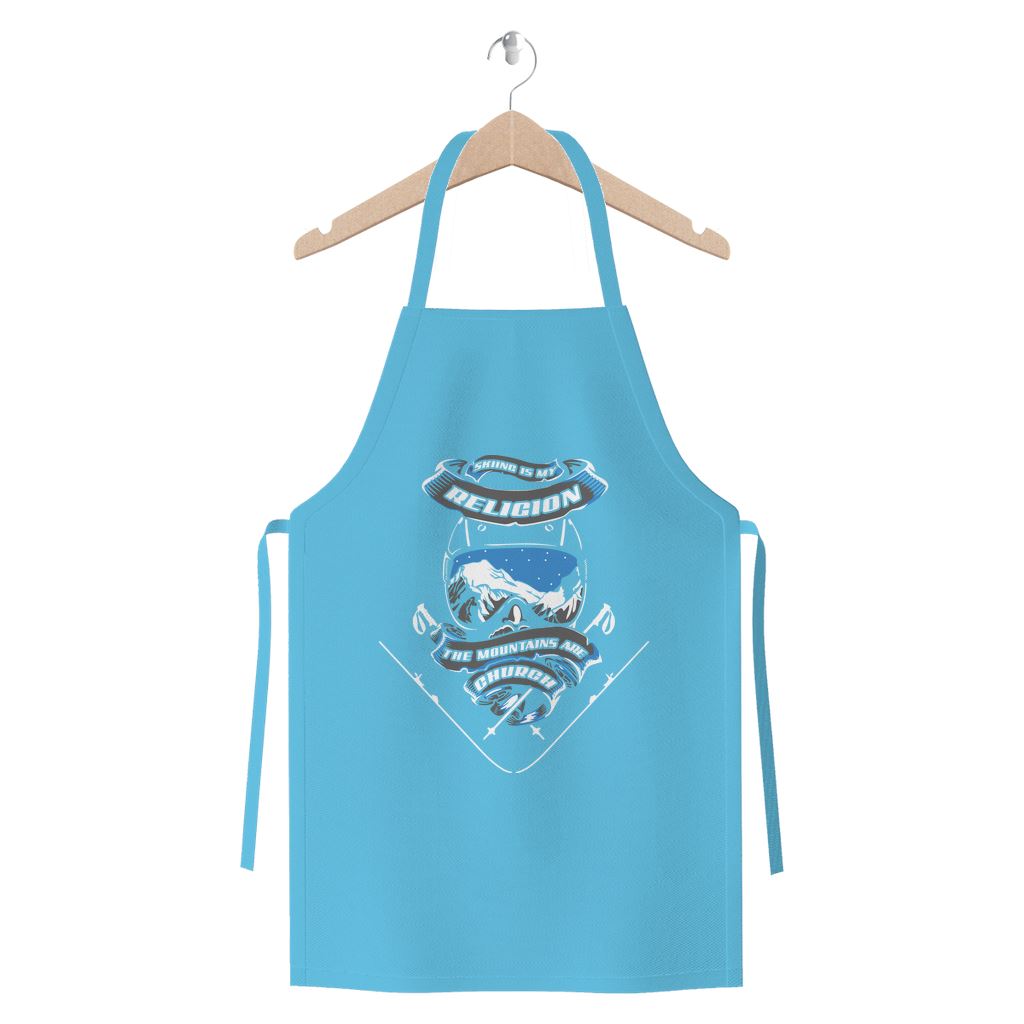 SKIING IS MY RELIGION THE MOUNTAIN IS MY CHURCH Premium Jersey Apron Apparel Light Blue 