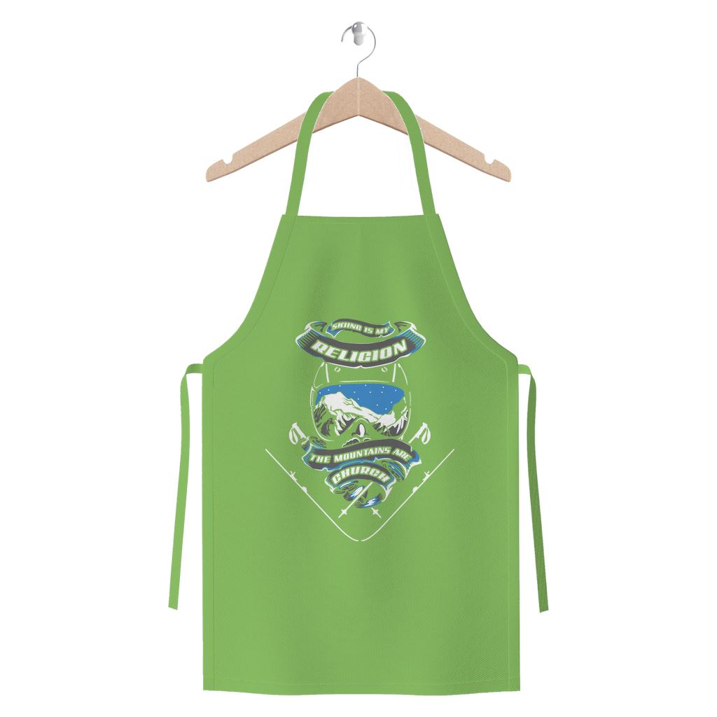 SKIING IS MY RELIGION THE MOUNTAIN IS MY CHURCH Premium Jersey Apron Apparel Light Green 