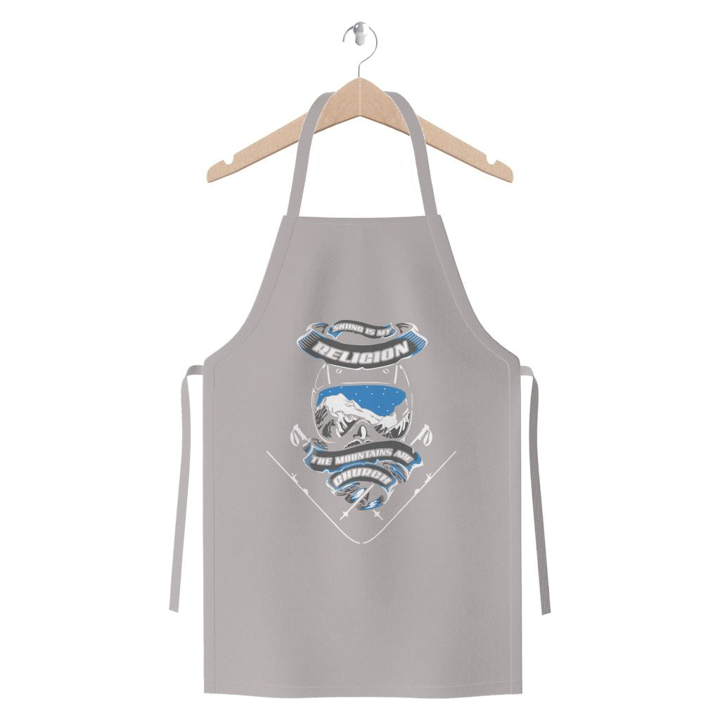 SKIING IS MY RELIGION THE MOUNTAIN IS MY CHURCH Premium Jersey Apron Apparel Light Grey 
