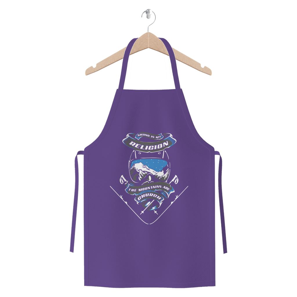 SKIING IS MY RELIGION THE MOUNTAIN IS MY CHURCH Premium Jersey Apron Apparel Purple 