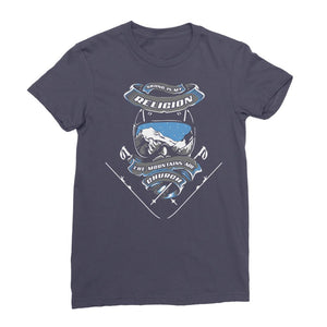 SKIING IS MY RELIGION THE MOUNTAIN IS MY CHURCH Premium Jersey Women's T-Shirt Apparel Navy Female S