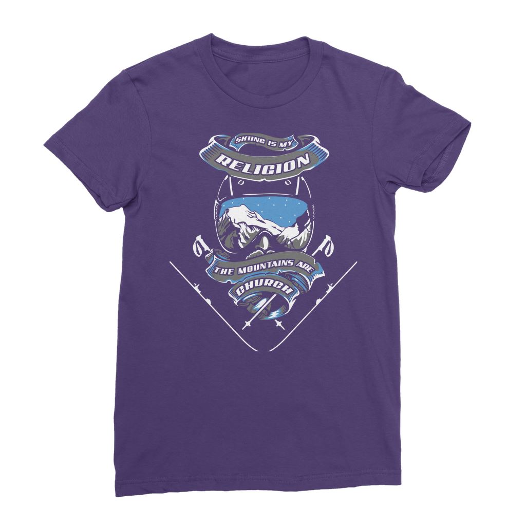 SKIING IS MY RELIGION THE MOUNTAIN IS MY CHURCH Premium Jersey Women's T-Shirt Apparel Purple Female S