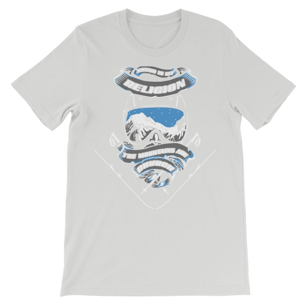 SKIING IS MY RELIGION THE MOUNTAIN IS MY CHURCH Premium Kids T-Shirt Apparel Ash 3 to 4 Years 