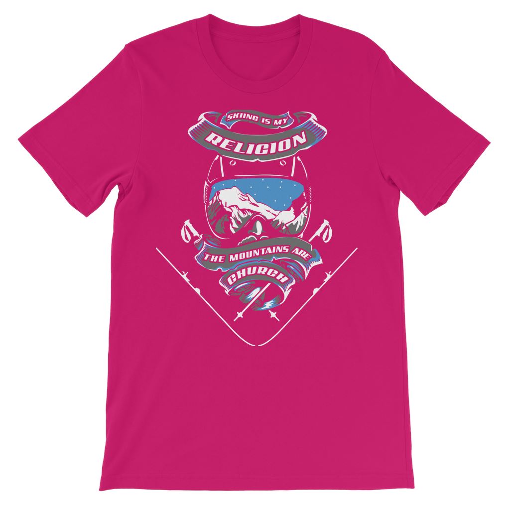 SKIING IS MY RELIGION THE MOUNTAIN IS MY CHURCH Premium Kids T-Shirt Apparel Hot Pink 3 to 4 Years 