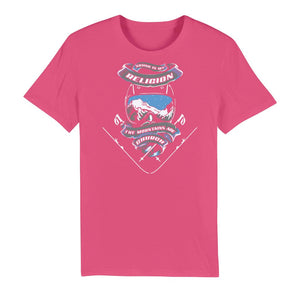 SKIING IS MY RELIGION THE MOUNTAIN IS MY CHURCH Premium Organic Adult T-Shirt Apparel Hot Pink Unisex XS (EU) / XXS (US)