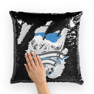 SKIING IS MY RELIGION THE MOUNTAIN IS MY CHURCH Sequin Cushion Cover Homeware Black / White 