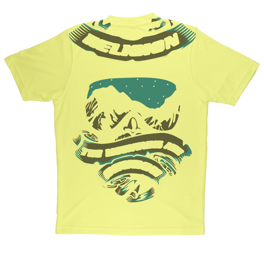 SKIING IS MY RELIGION THE MOUNTAIN IS MY CHURCH Sublimation Performance Adult T-Shirt Apparel Electric Yellow XS 