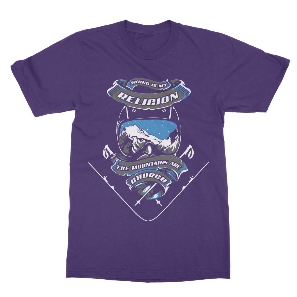 SKIING IS MY RELIGION THE MOUNTAIN IS MY CHURCH T-Shirt Dress Apparel Purple Unisex One Size