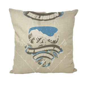 SKIING IS MY RELIGION THE MOUNTAIN IS MY CHURCH Throw Pillow with Insert Homeware Linen Style Polyester 