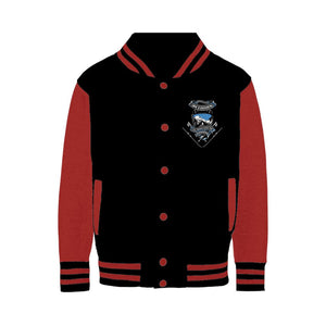 SKIING IS MY RELIGION THE MOUNTAIN IS MY CHURCH Varsity Jacket Apparel Black/ Fire Red XS 