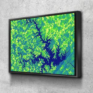 Smith Mountain Lake Art From Space | Artistic Green | Gallery Quality Canvas Wrap - Houseboat Kings
