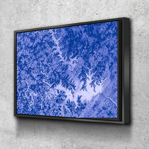 Smith Mountain Lake Art From Space | Calming Blue | Gallery Quality Canvas Wrap - Houseboat Kings