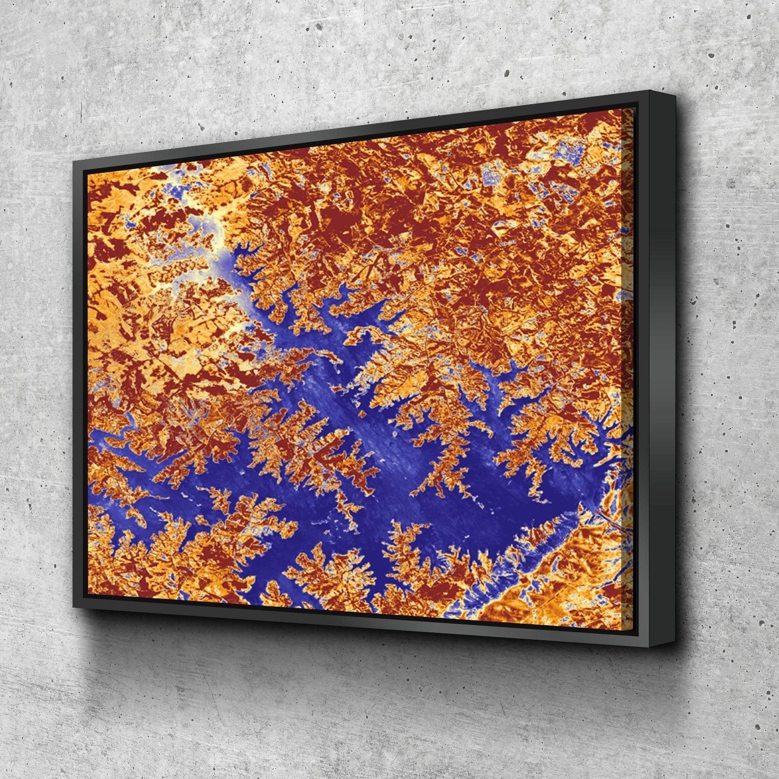 Smith Mountain Lake Art From Space | Classy Blue and Gold | Gallery Quality Canvas Wrap - Houseboat Kings