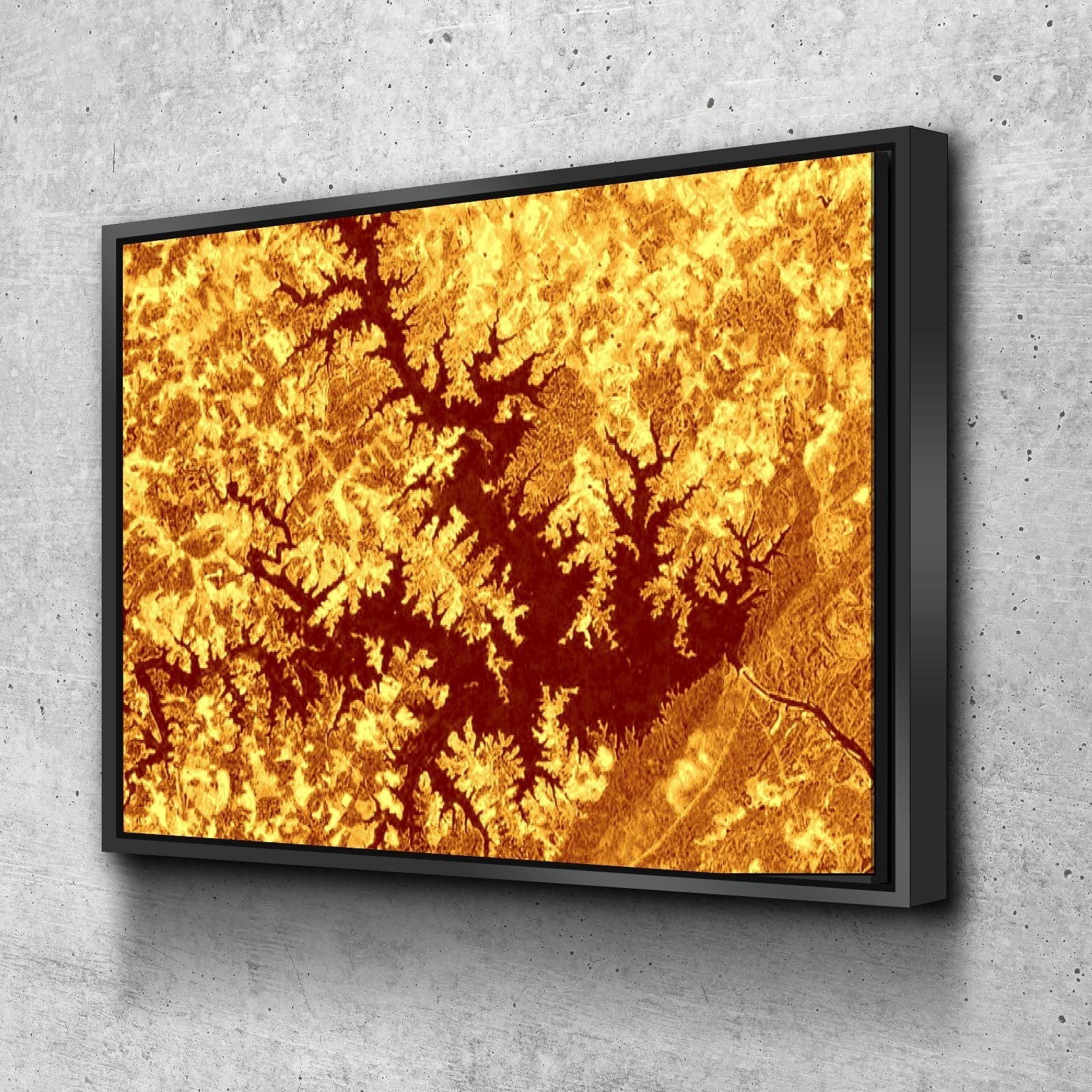Smith Mountain Lake Art From Space | Stunning Gold | Gallery Quality Canvas Wrap - Houseboat Kings