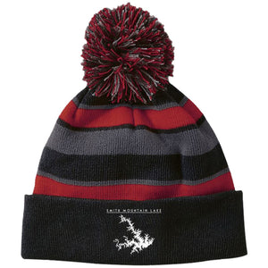 Smith Mountain Lake Embroidered Striped Beanie with Pom - Houseboat Kings